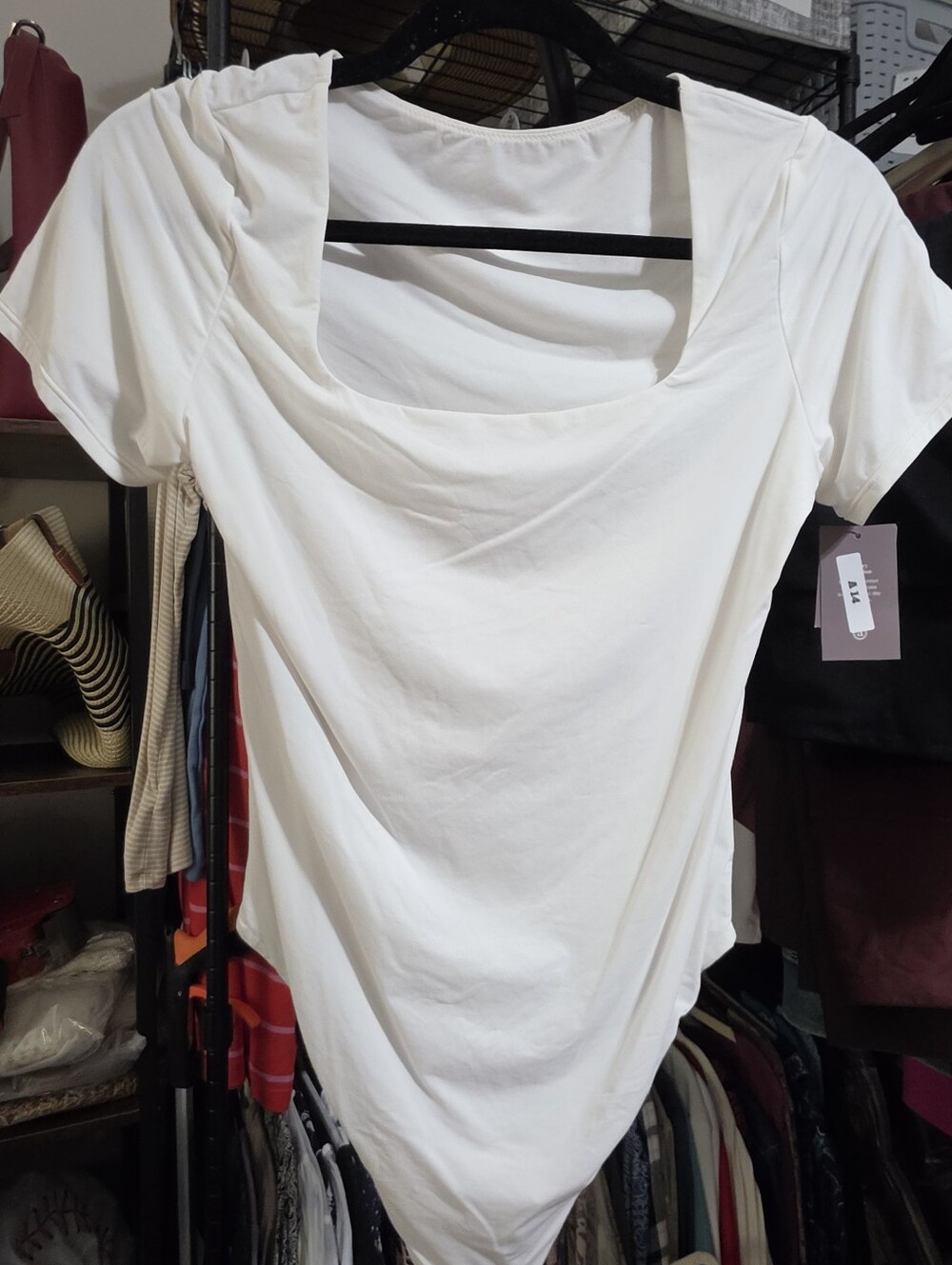 AUDEN Short Sleeve Square Neck Fully Lined Bodysuit-  White